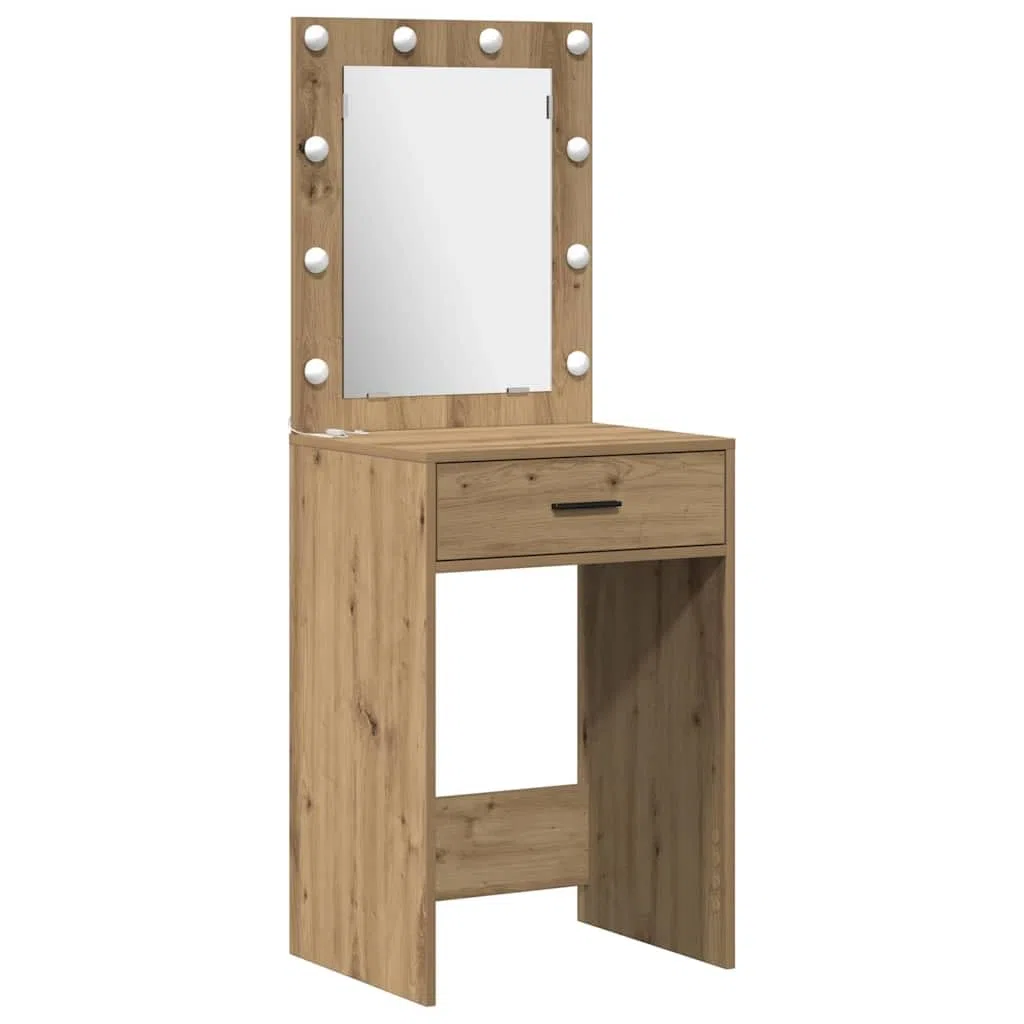 Schminktisch Set Braun 50 x 41 x 135 cm Holzwerkstoff mit LED-Spiegelbeleuchtung Styling-Tisch für Schlafzimmer, Frisieren, Kosmetik, Make-up, Stauraum, Organizer, Abstellfläche