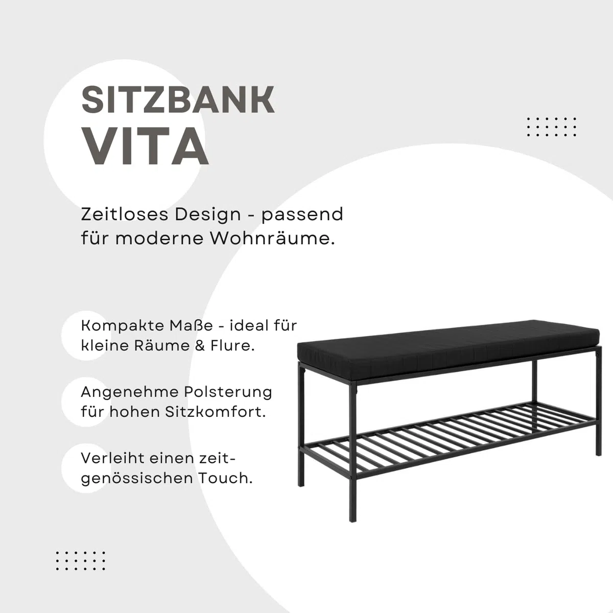 Dezain® Home - Sitzbank Vita aus Metall – Schwarz