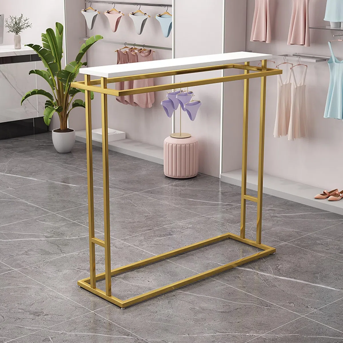 Robuster Doppelstab-Kleiderständer, moderner Kleiderständer für Schlafzimmer und Einzelhandel, stilvoller Kleider-Organizer-Display, 120 x 50 x 150 cm, elegantes Design für optimale Aufbewahrung
